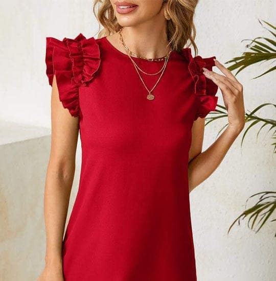 Ruffle Trim Solid Tunic Dress view 4