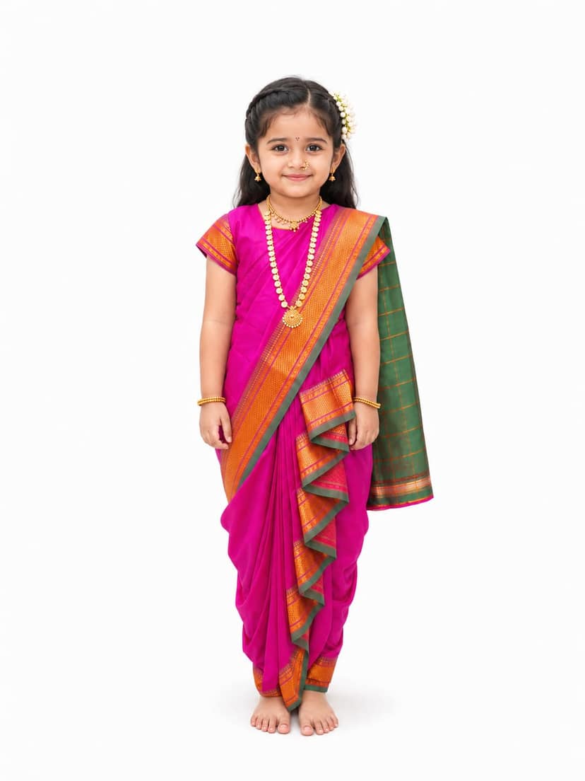 Traditional Nauvari Saree for Baby Girls - Marathi Ethnic Wear