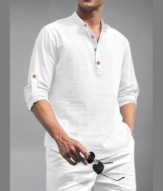 BHUVIKOO Cotton Blend Plain Shirt Style Kurta For Men ( Light Green )
