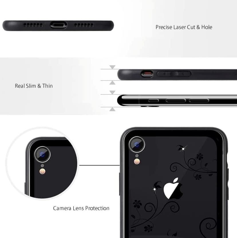 Memumi Crystal Series Tempered Glass Back Cover for Apple iPhone Xs - Dancing-Black) (5.8") view 3