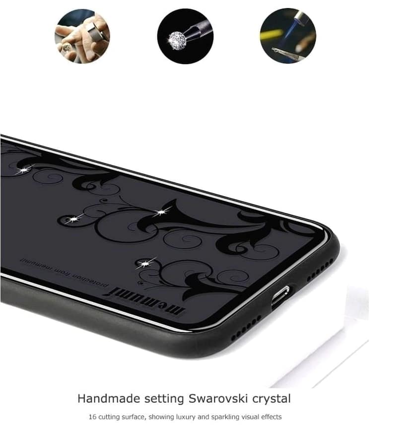Memumi Crystal Series Tempered Glass Back Cover for Apple iPhone Xs - Dancing-Black) (5.8") view 4