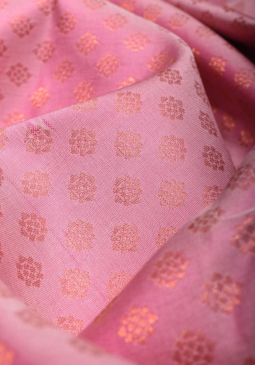 Rose Gold Zari Butta Brocade on Thistle Hue Pure Kanjivaram Silk Saree | SILK MARK CERTIFIED view 6