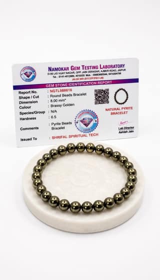 Shrifal Natural Raw Pyrite Bracelet with Complimentary Raw Selenite Plate | Unpolished Crystal Beads Stretchable Energy Bracelet | Spiritual Gift for Him & Her