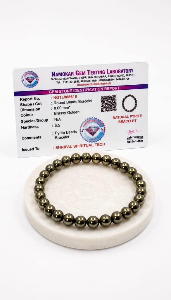 Shrifal Natural Raw Pyrite Bracelet with Complimentary Raw Selenite Plate | Unpolished Crystal Beads Stretchable Energy Bracelet | Spiritual Gift for Him & Her