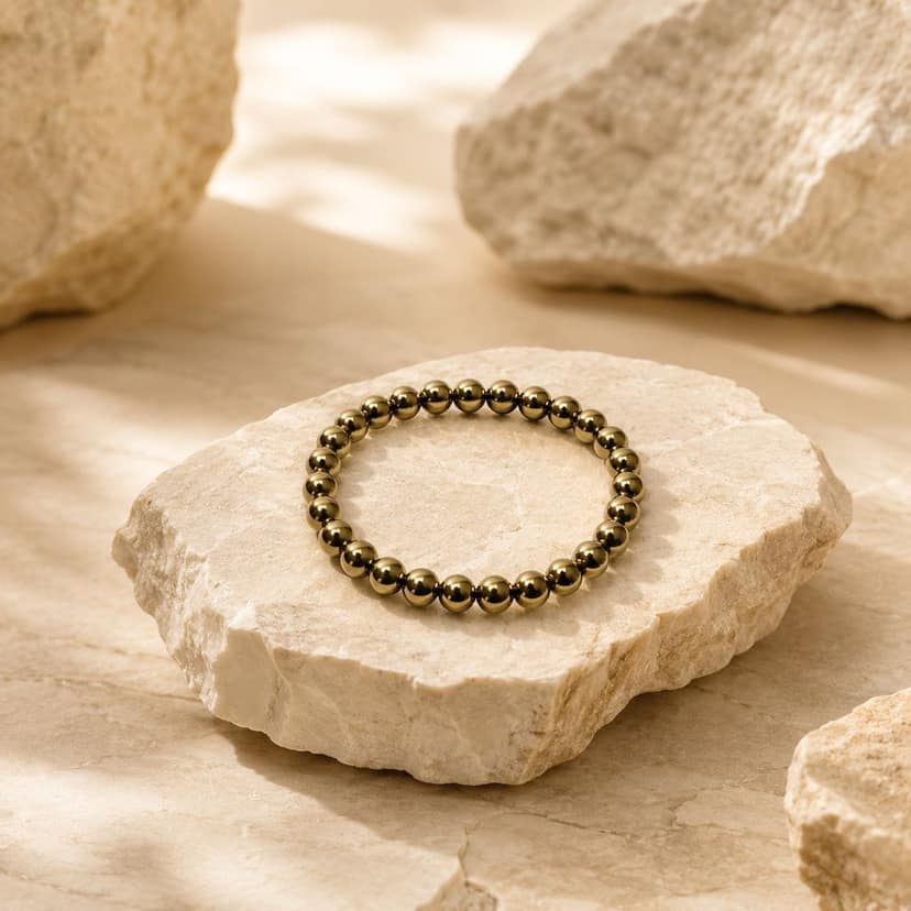 Shrifal Natural Raw Pyrite Bracelet with Complimentary Raw Selenite Plate | Unpolished Crystal Beads Stretchable Energy Bracelet | Spiritual Gift for Him & Her view 2