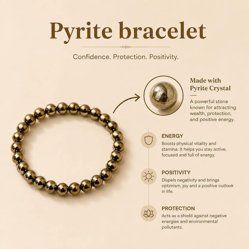 Shrifal Natural Raw Pyrite Bracelet with Complimentary Raw Selenite Plate | Unpolished Crystal Beads Stretchable Energy Bracelet | Spiritual Gift for Him & Her view 7