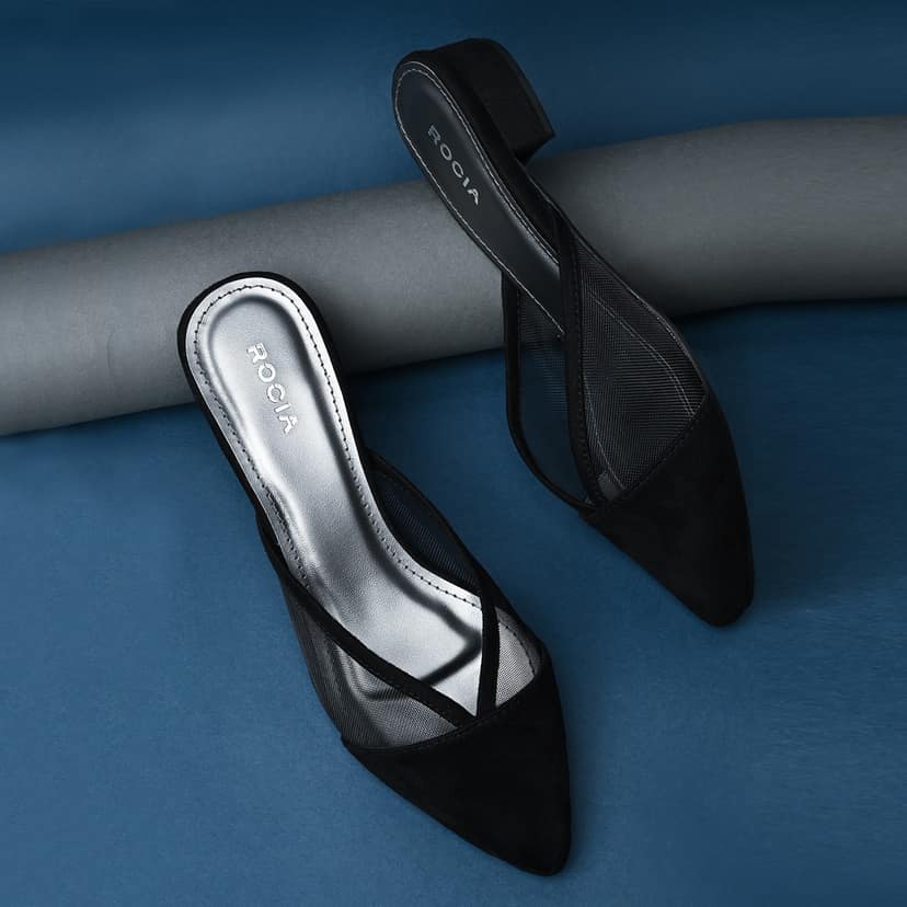 Black Women Block Heel Mules