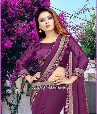 WXW Fashion Lycra Embroidered Regular Saree With Unstitched Blouse Piece ( Brown )