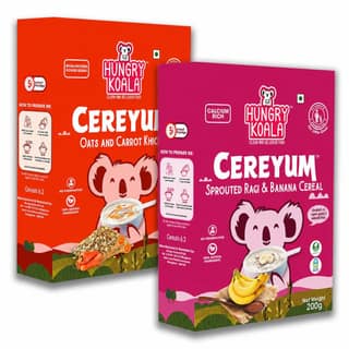 HUNGRY KOALA Cereal Made With Natural Ingridients Oats Carrot Ragi & Banana For Kids To Grow Healthy No Preservative Or Additives Or Maida - Pack of 2-200 Grams Each (400 Grams)