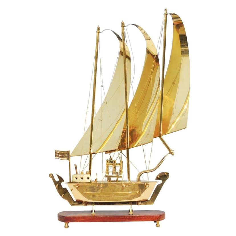 Brass Ship Model with Designer Wooden Base � Nautical Showcase Decor, Height : 31 Inch (MRMAS129 D)