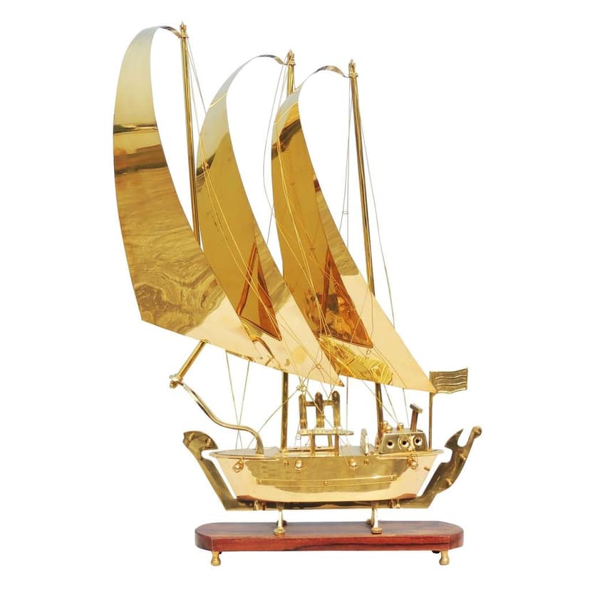 Brass Ship Model with Designer Wooden Base � Nautical Showcase Decor, Height : 31 Inch (MRMAS129 D) view 2