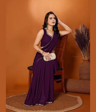 BLEESBURY Georgette Solid Saree With Unstitched Blouse Piece ( Purple )