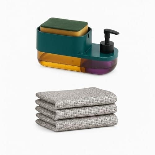 Plastic 3 in 1 Soap Pump Dispenser Dish Soap Liquid Dispenser Sponge Holder Dish Soap Pump Dispenser for Kitchen Sink Countertop Kitchen Bathroom (Multi-Color) view 2