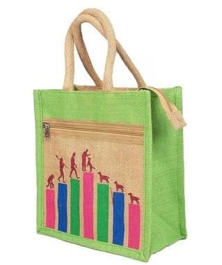 Green Jute Shopping Bag with Artistic Graphic Print