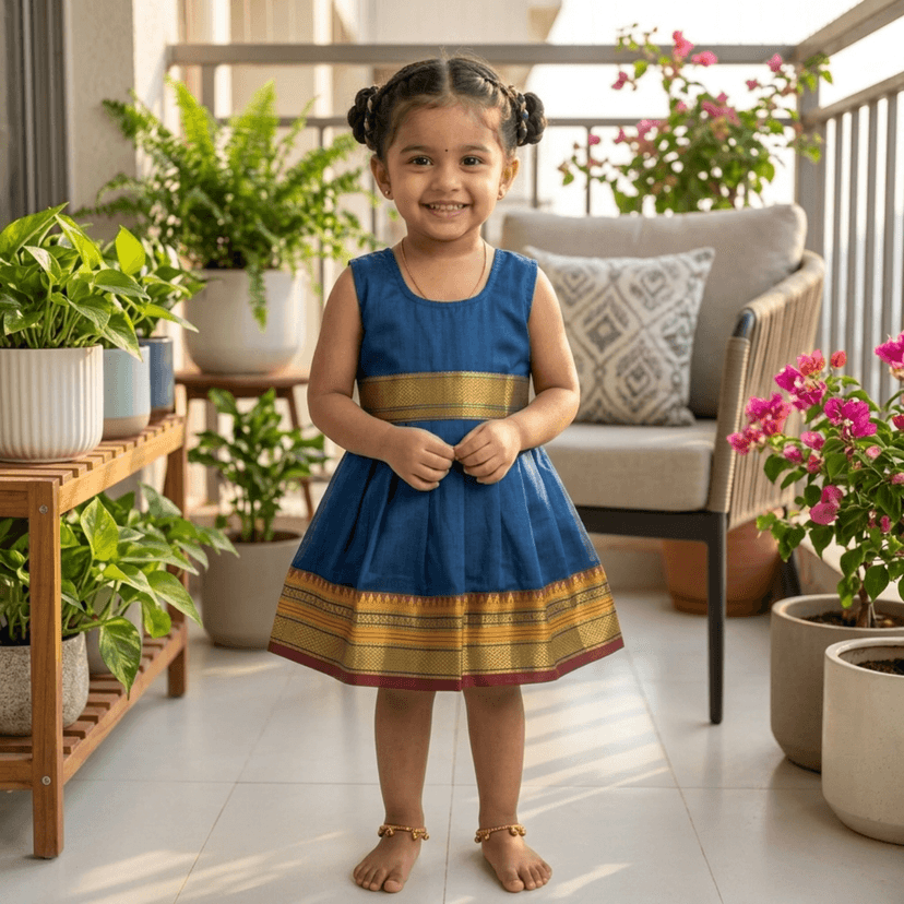 Mom and Me Baby Girls Summer Frock Dress (0–5 Years) | Soft Acrylic Cotton with Pure Cotton Lining | Sleeveless Round Neck | Lightweight & Breathable (in, Age, 3 Years, 4 Years, Regular, Blue) view 3