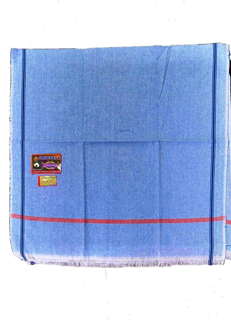 SRINIVASA Fabrics Light Blue 100% Cotton Dhoti - Traditional South Indian Wear