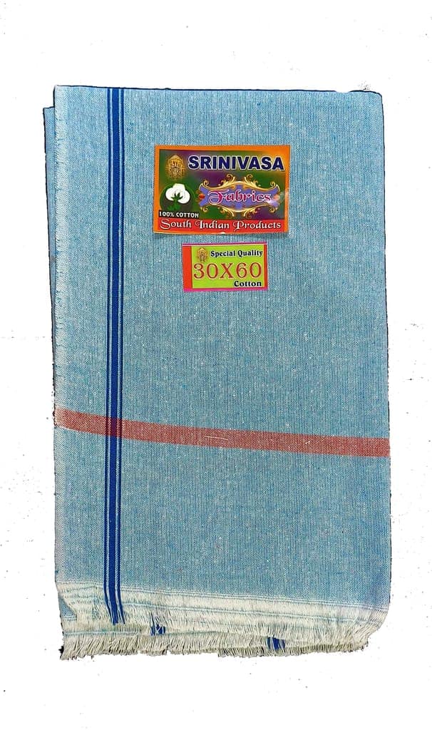 SRINIVASA Fabrics Light Blue 100% Cotton Dhoti - Traditional South Indian Wear view 2