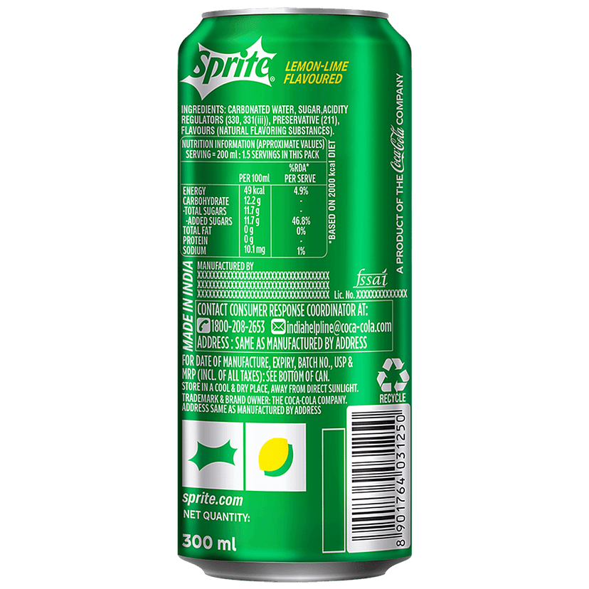 Sprite Soft Drink, 300 Ml Can view 2