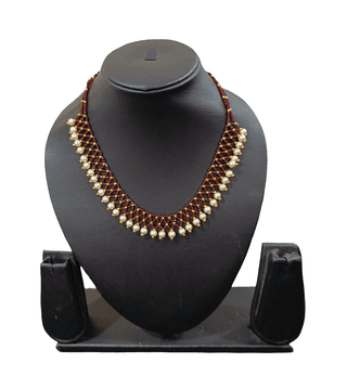 Maroon & Pearl Beaded Necklace: Elegant & Timeless