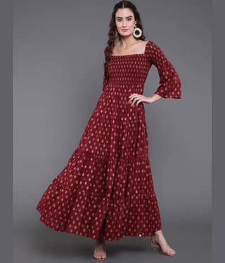 Antaran Women Cotton Printed Gown ( Maroon )