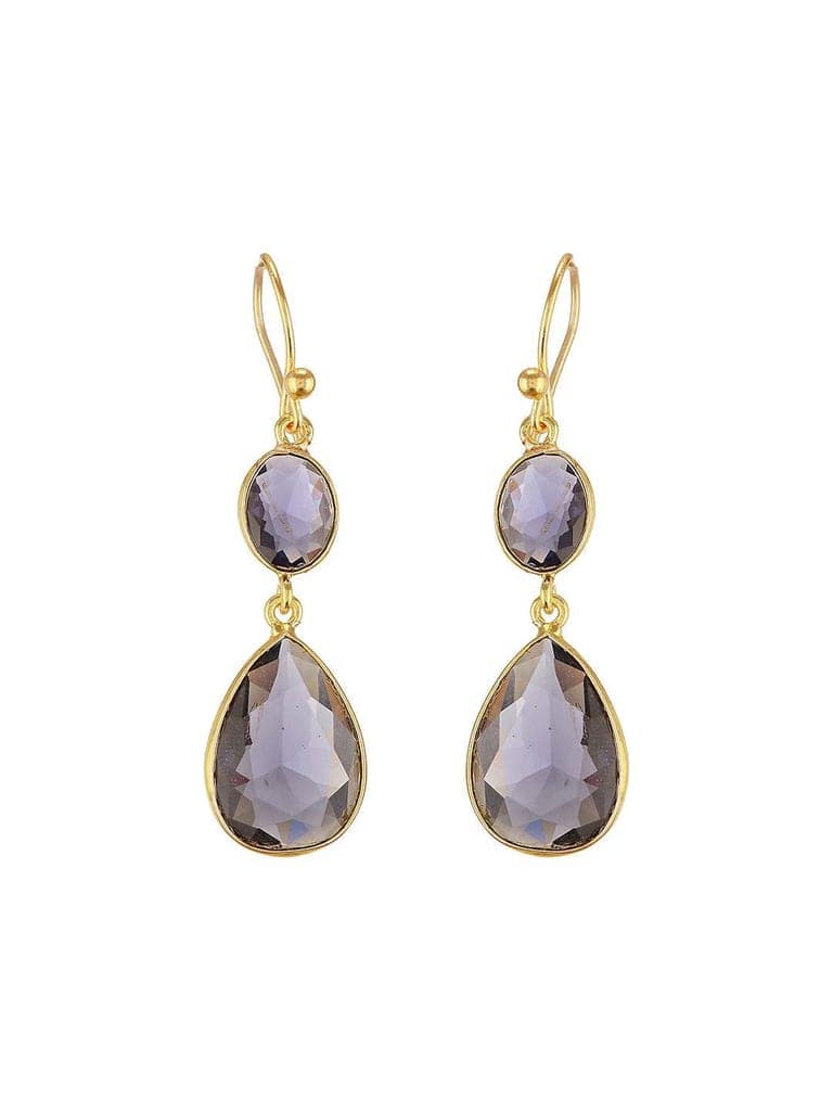 Gold Toned Blue Cyrstal tear drop dangler shaped minimal Earrings view 5