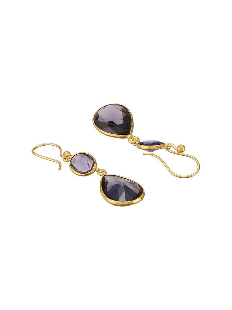 Gold Toned Blue Cyrstal tear drop dangler shaped minimal Earrings view 6