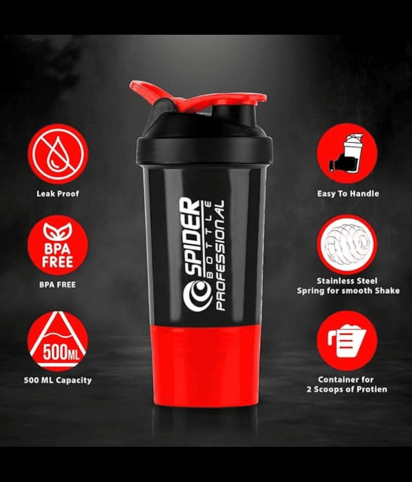 HORSE FIT Gym Spider Shaker Bottle 500ML| Shakers For Protein Shake With 2 Storage Compartment | Leakproof Gym Protein Shaker For Post And Pre-Workout Drink | 100% Bpa Free(Multicolor) view 2