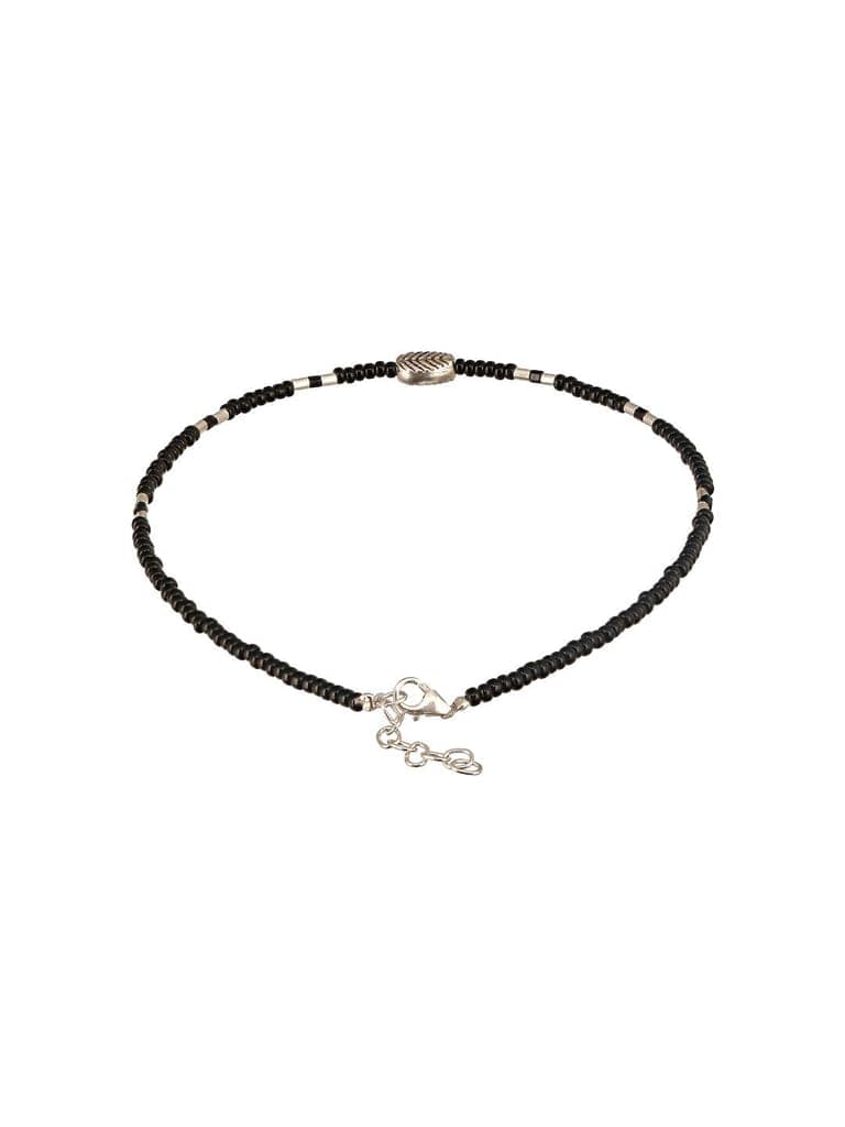 925 Sterling Silver Black Beads Leaf Charms Payal Anklet view 10