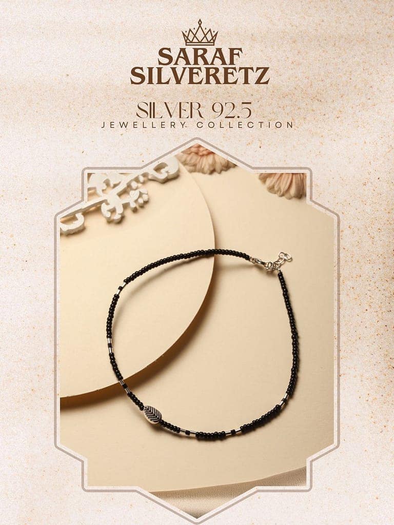 925 Sterling Silver Black Beads Leaf Charms Payal Anklet view 6