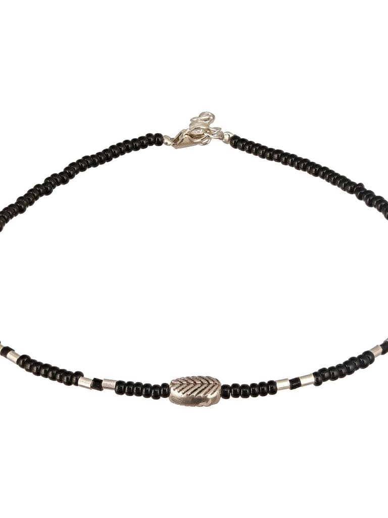 925 Sterling Silver Black Beads Leaf Charms Payal Anklet view 7