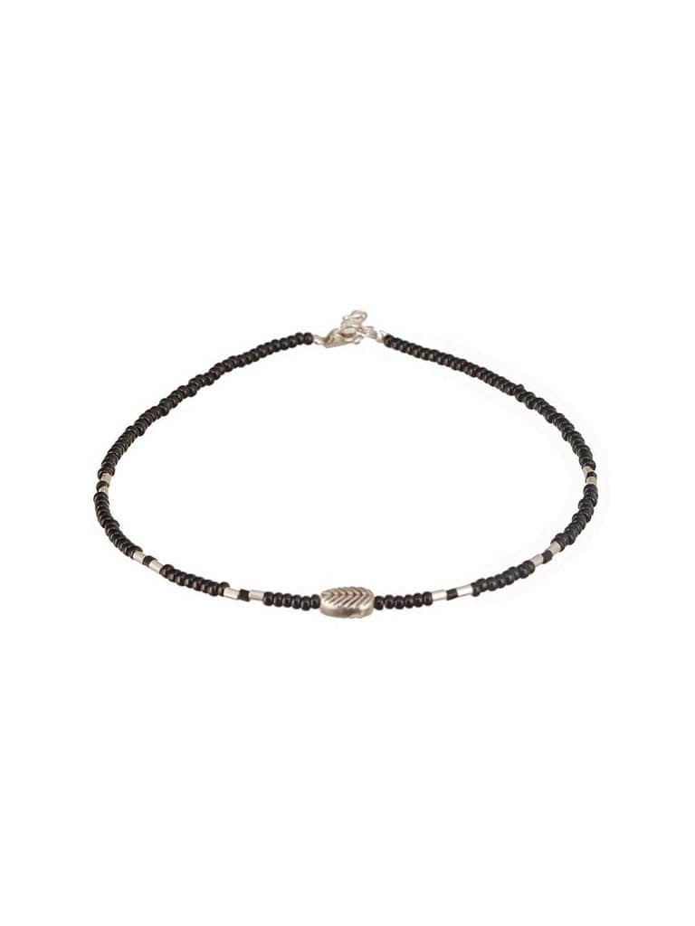 925 Sterling Silver Black Beads Leaf Charms Payal Anklet view 8