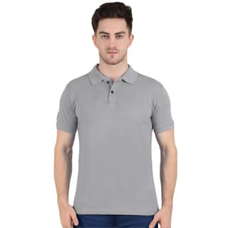 T Shirt for Men Cotton Half Sleeve Collar T-Shirt Regular Fit Casual Solid Grey Polo Tshirt For Men
