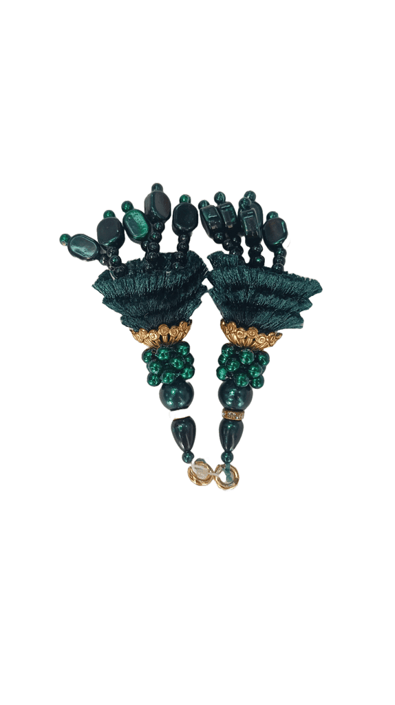 Green and gold color Hanging Blouse Tassels view 2