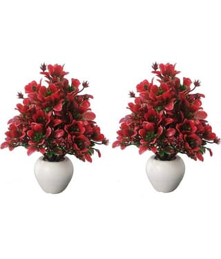 BAARIG - Red Wild Artificial Flowers With Pot ( Pack of 2 )