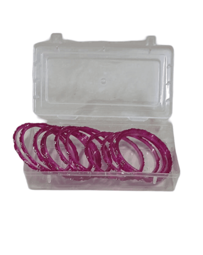"Stunning Pink Glass Bangles with Golden Glitter - Set of 8" view 2