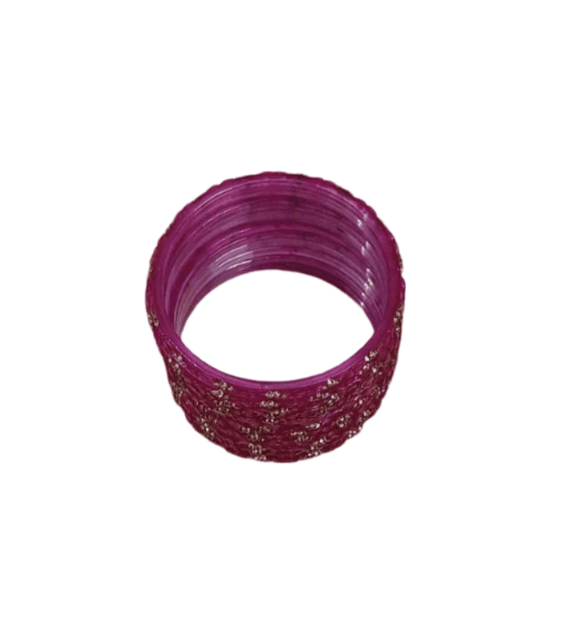 "Stunning Pink Glass Bangles with Golden Glitter - Set of 8" view 3