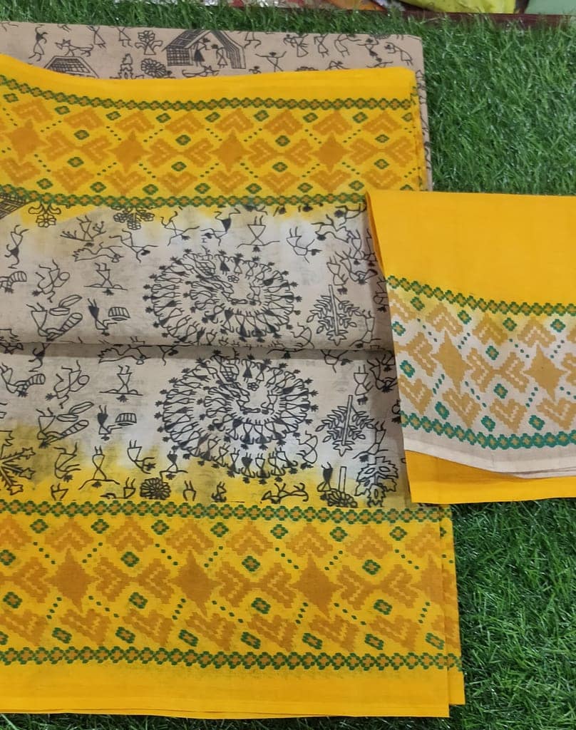 Cotton Saree Yellow and Creem