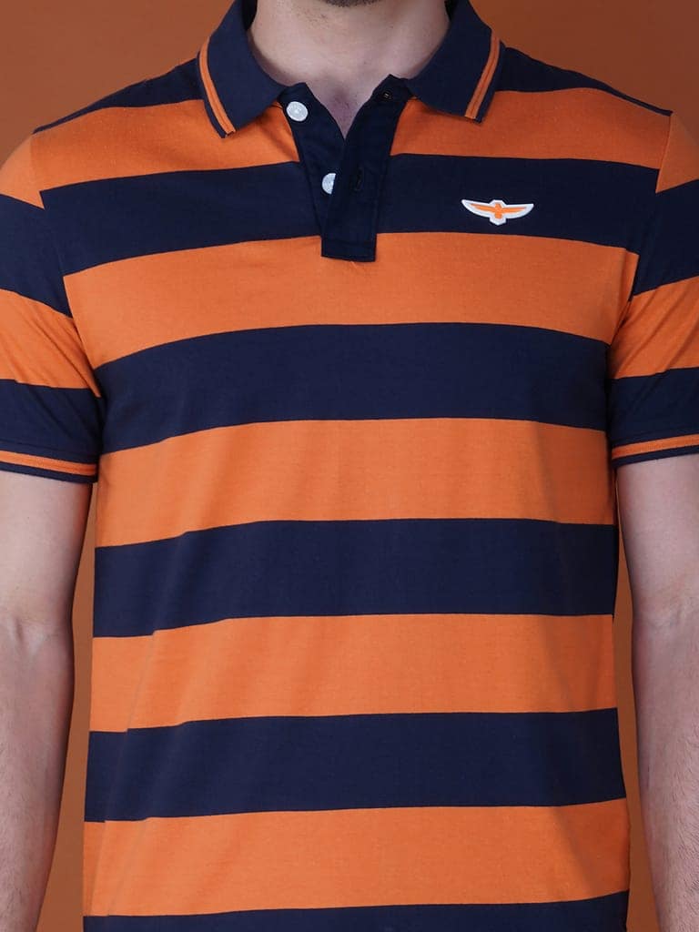 Men’s Stripe Polo T-shirt Navy-Orange view 4