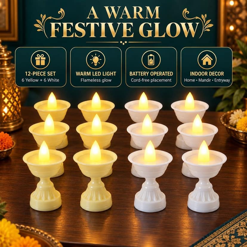 LED Flameless Decorative Diyas for Festive Home and Pooja Decoration (12 Pc Set) view 2