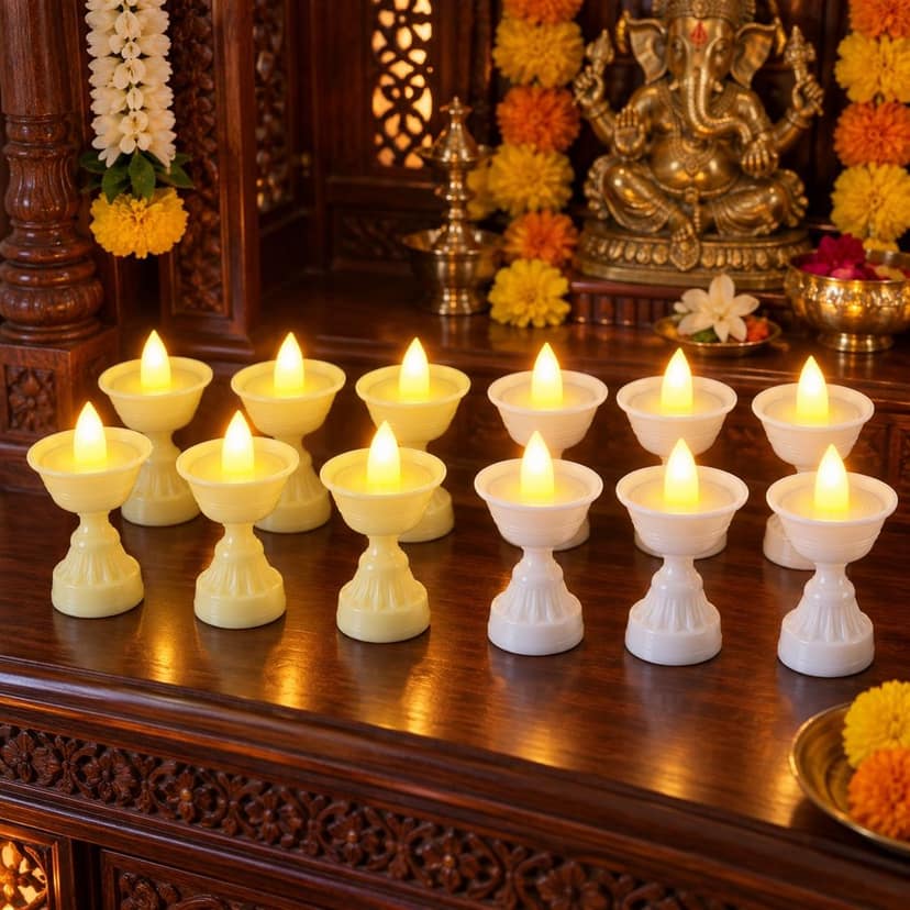 LED Flameless Decorative Diyas for Festive Home and Pooja Decoration (12 Pc Set) view 3