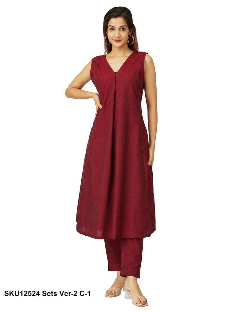 Elegant White V-Neck Sleeveless Cotton Kurta with Trousers Set view 8