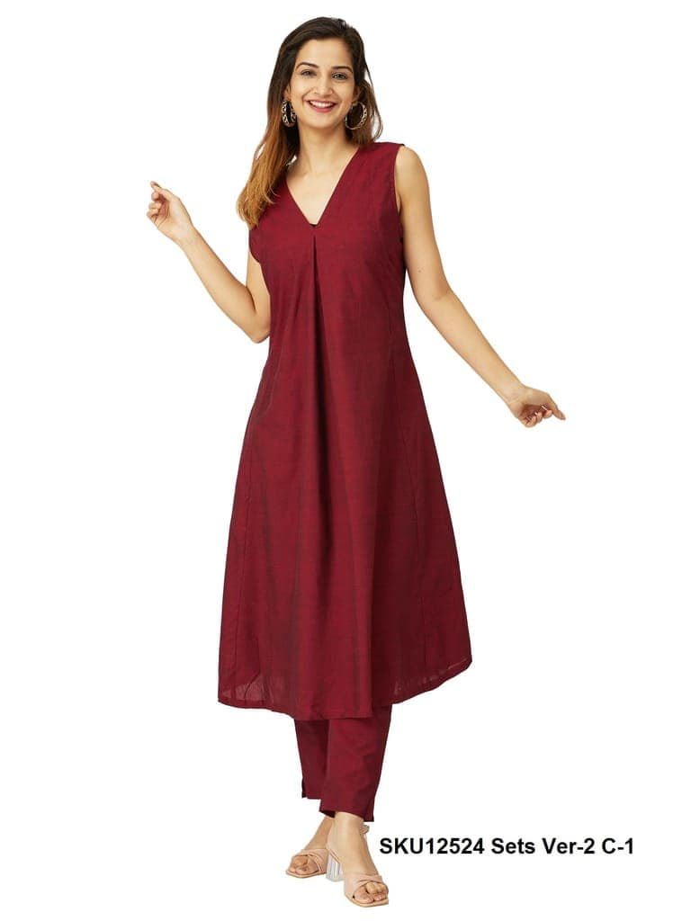 Elegant White V-Neck Sleeveless Cotton Kurta with Trousers Set view 9
