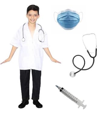 Kaku Fancy Dresses Our Community Helper Doctor Costume for Kids | Doctor Coat with Stethoscope | Doctor Dress For Boys & Girls | White