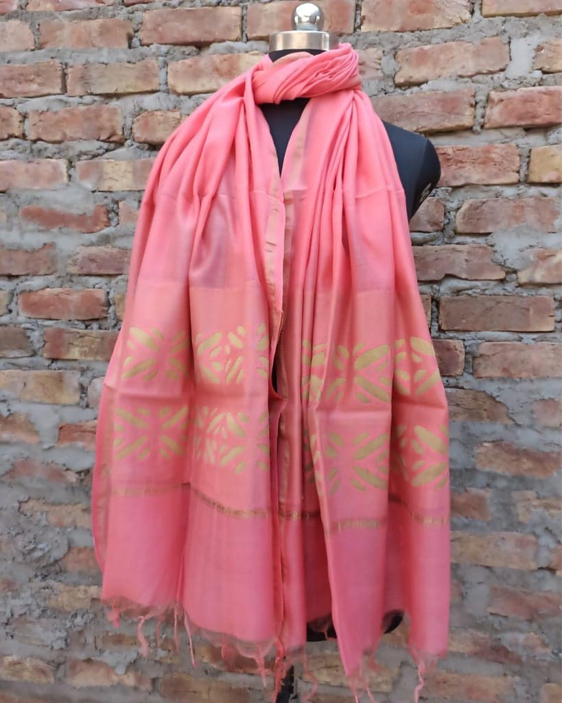 Chanderi Silk Dupatta Pastel Pink Color Applique Work-3527 view 2