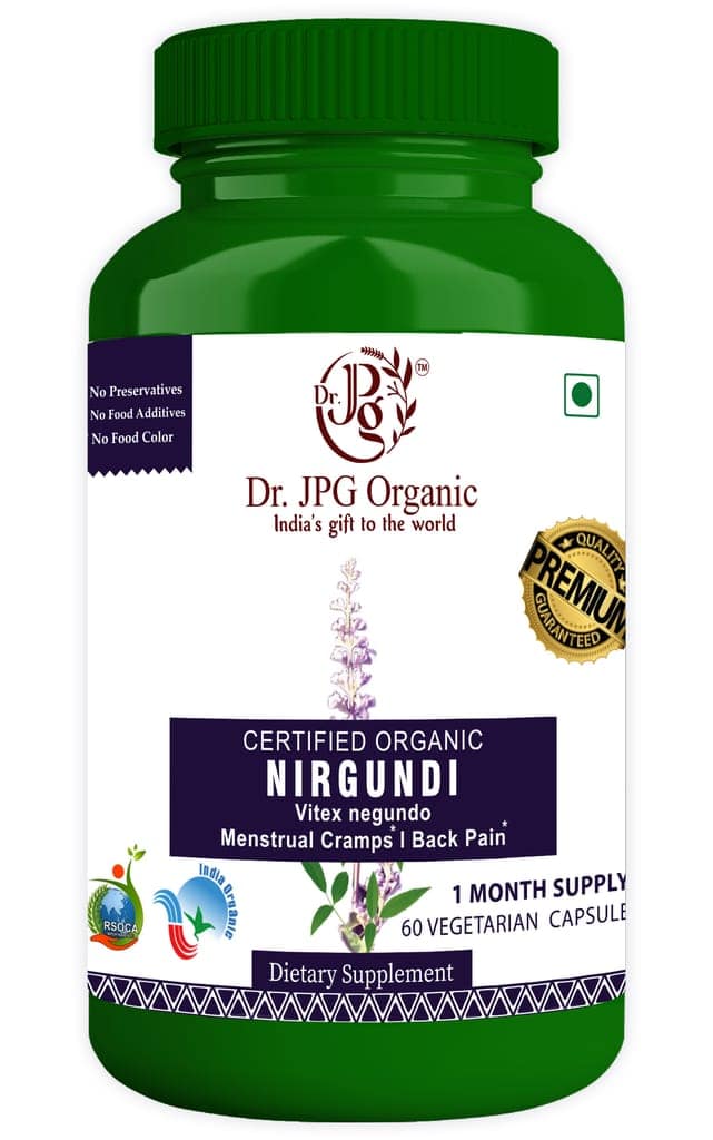 Dr JPG Organic Herbals Nirgundi Capsules For Joint Pain & Back Pain 60 Veg. Capsules | INDIA ORGANIC Certified (Pack Of 1)