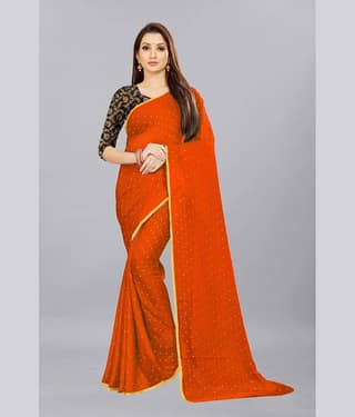 Rhey Chiffon Printed Saree With Unstitched Blouse Piece ( Navy Blue )