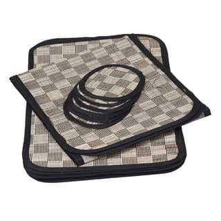 Elegant Handloom Table Mat Set - 6 Mats & 1 Runner, Black & White Cotton Weave from West Bengal