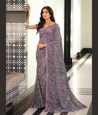 BLEESBURY Georgette Printed Saree With Unstitched Blouse Piece ( Lime Green )