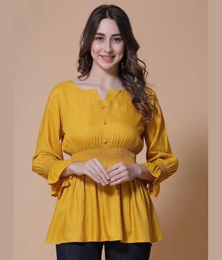 GOD BLESS Women's Viscose A-Line Top ( Yellow )