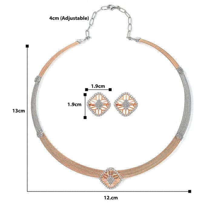 18K Two Tone Rose Gold Silver Quadrant Necklace Set view 4